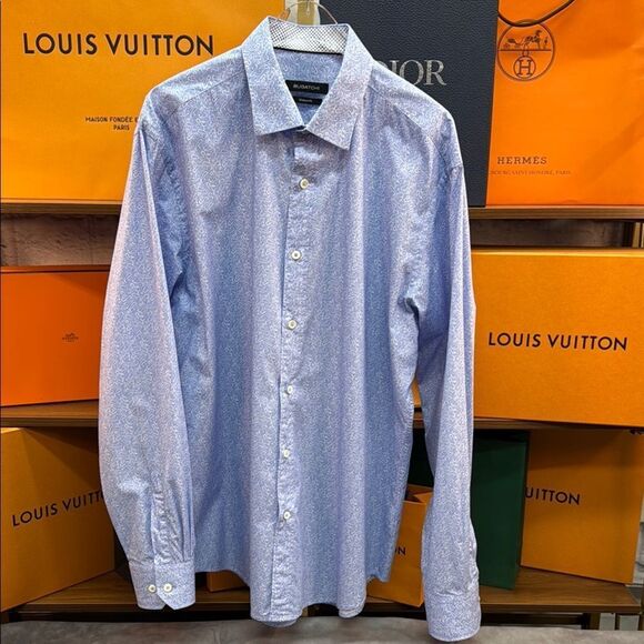 Bugatchi Blue and White Geometric Dress Shirt - Picture 4 of 8